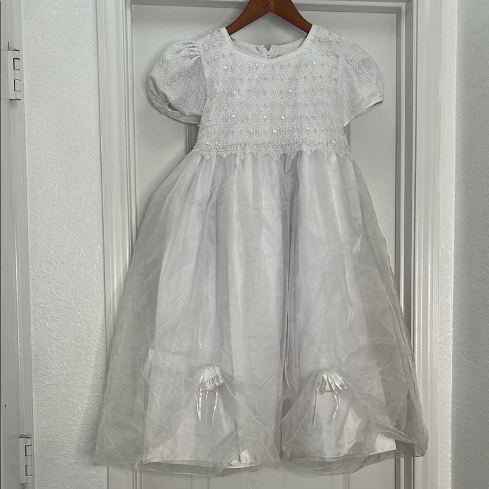 Just Darling White Lace Formal Dress – Girls Size 8 | Communion /Flower Girl .